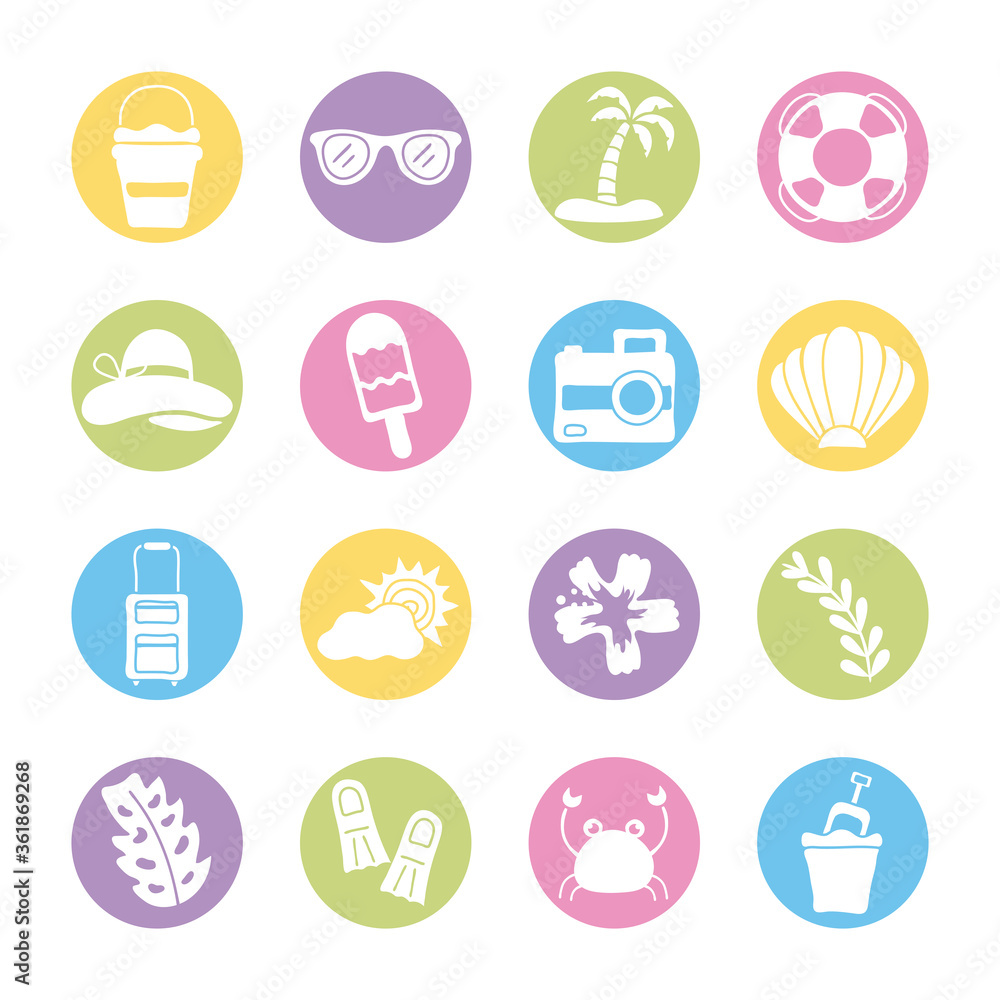 bundle of summer vacations set icons bundle of summer vacations set icons
