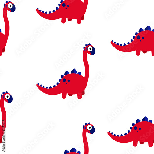 A seamless pattern with pink dinosaurs. Cute diplodocus.