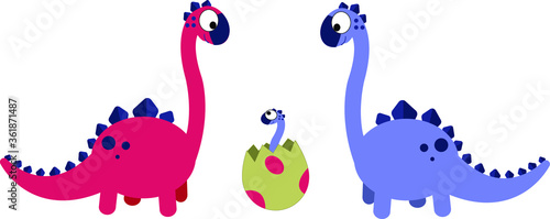 An illustration with dinosaur family. Birthday. Adoption day. 