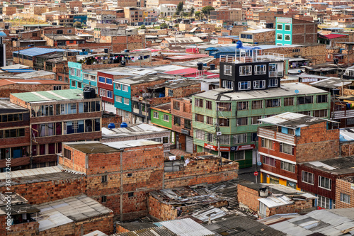 Panorama of Comuna El Pariiso, the city slum in Bogota, Colombia