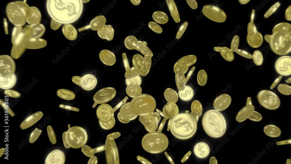 Coins Exploding Explosion of gold sparkling coins on a black background. 3D animation ...