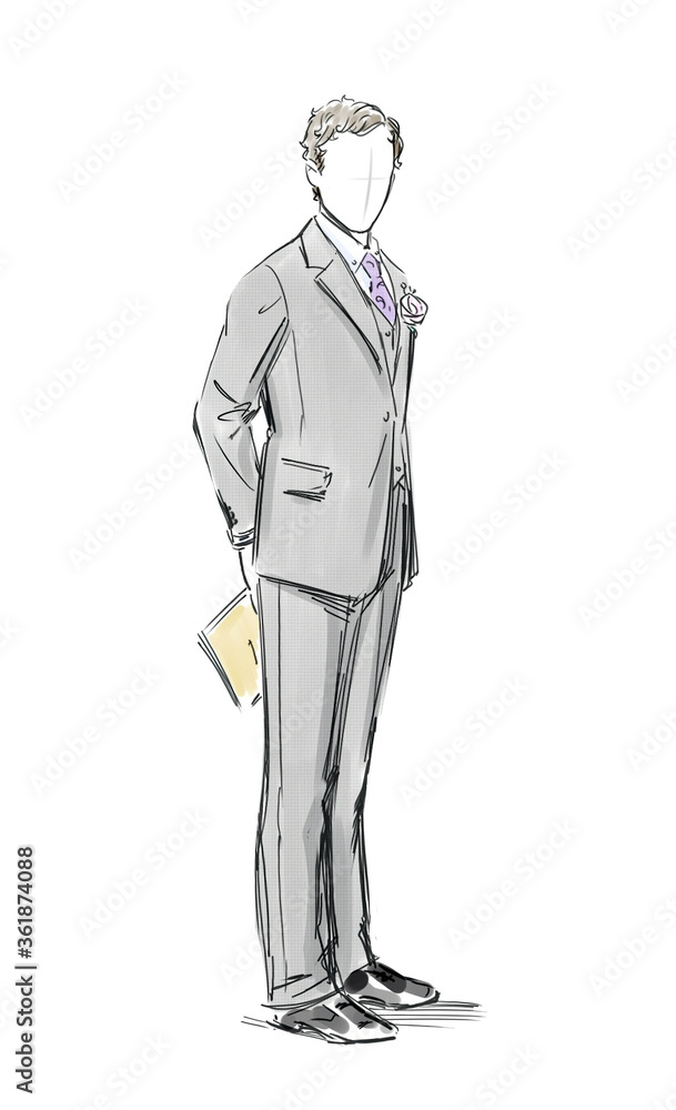 Isolated sketch drawing of a faceless man in a gray suit posing on a white background Isolated sketch drawing of a faceless man in a gray suit posing on a white background