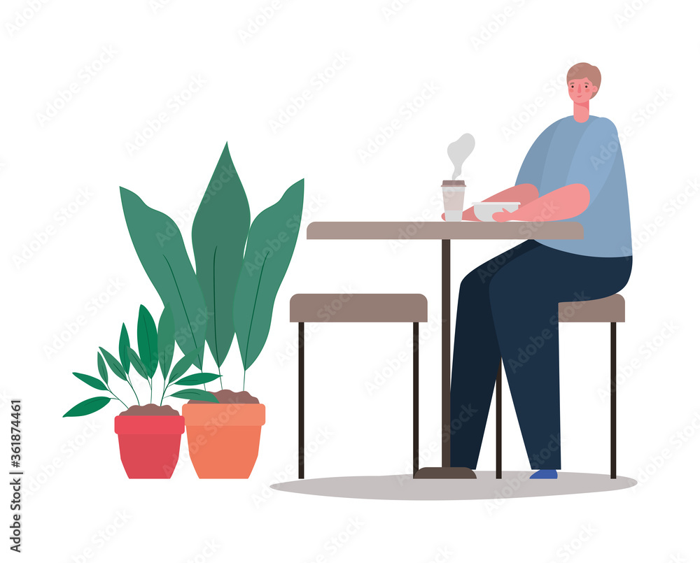Avatar man with coffee mug on table design, Boy male person people human social media and portrait theme Vector illustration