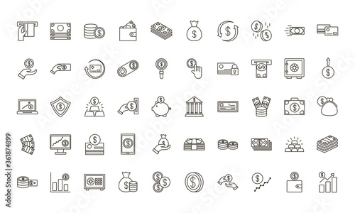 bundle of money currency set icons