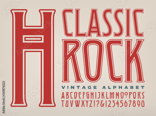 A Condensed Capitals and Numbers Alphabet in a Classic Rock 1970s Style of Lettering; This Font Also References Type Styles from the Art Deco Design Period