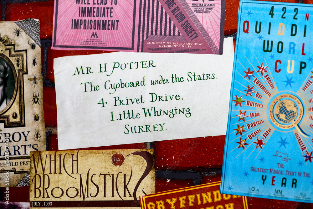 Fototapeta premium SaINT PETERSBURG, RUSSIA - MAY 19, 2018: Welcome letter from Hogwarts, Harry Potter area, local film and game festival.