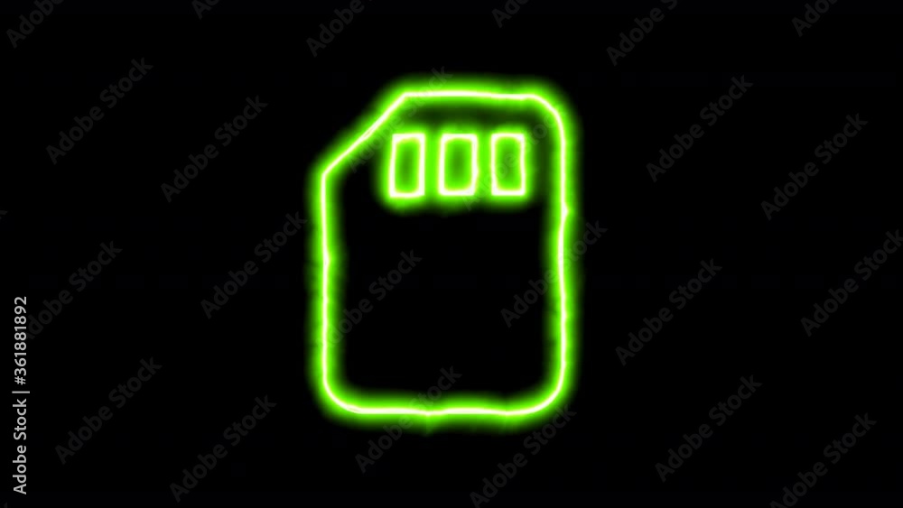 The appearance of the green neon symbol sd card. Flicker, In - Out. Alpha channel Premultiplied - Matted with color black The appearance of the green neon symbol sd card. Flicker, In - Out. Alpha channel Premultiplied - Matted with color black