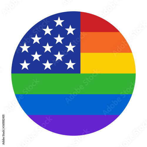 American pride rainbow circle flag with stars and stripes flat vector icon for LGBT apps and websites