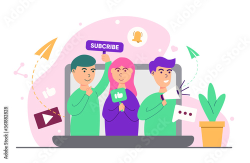vector illustration referral marketing program with refer a friend concept.