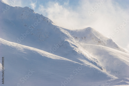 Windblown Snow Covered Peak,Chugach Mountains,Portage,Alaska,USA