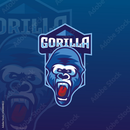 angry gorilla gaming esport logo badge vector design template