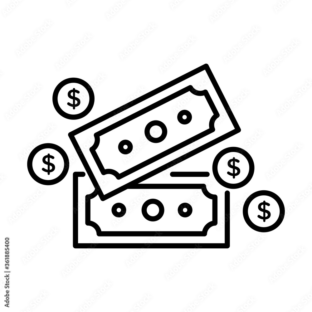 coin and bill dollar with arrows payment online line style coin and bill dollar with arrows payment online line style