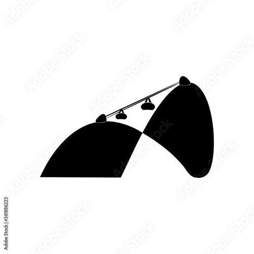 Simple flat design playful abstract illustration graphic of Sugarloaf mountain of Rio de Janeiro with suspended cable cars in black on a white background