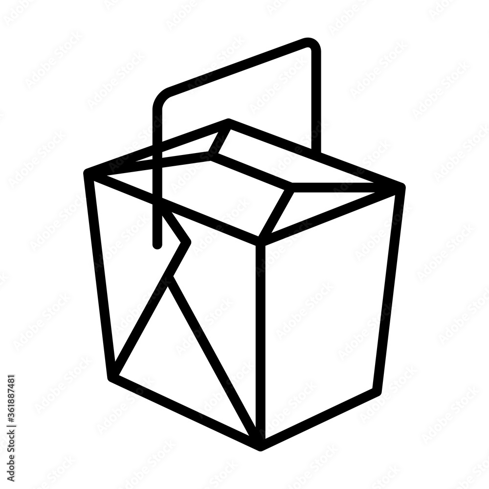 Chinese takeout box with Asian food flat vector icon for apps and