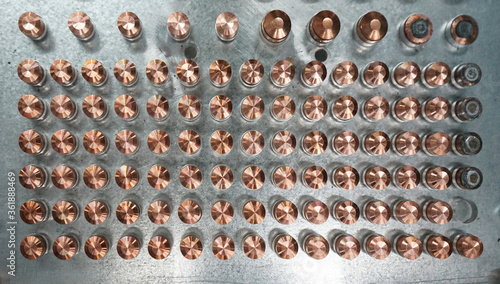 Copper welding , Cap tip on tray for welding process photo