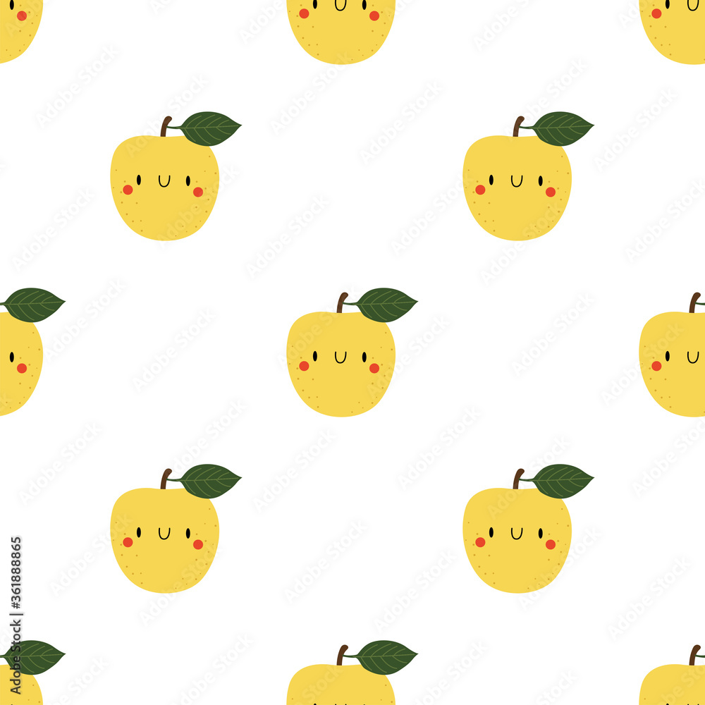 Kawaii Cartoon Apple. Seamless Vector Patterns Kawaii Cartoon Apple. Seamless Vector Patterns