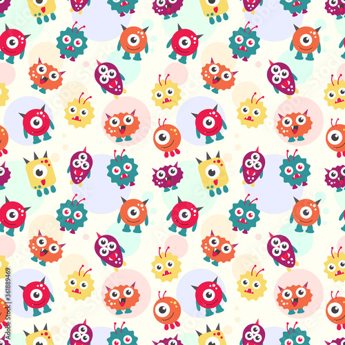 Kids seamless pattern with cute monster concept