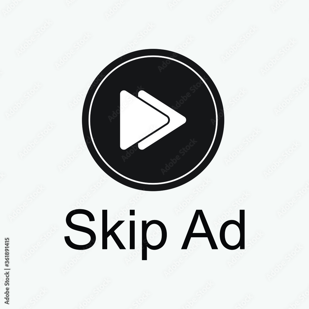 Skip ad button icon design isolated on white background Skip ad button icon design isolated on white background