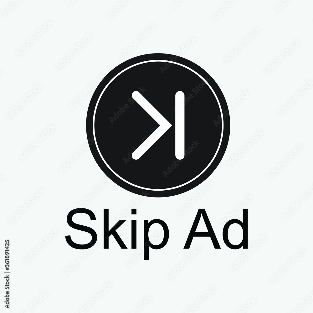 Skip ad button icon design isolated on white background Skip ad button icon design isolated on white background