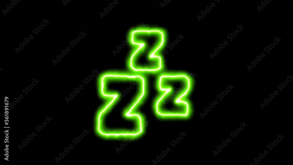 The appearance of the green neon symbol snooze. Flicker, In - Out. Alpha channel Premultiplied - Matted with color black The appearance of the green neon symbol snooze. Flicker, In - Out. Alpha channel Premultiplied - Matted with color black