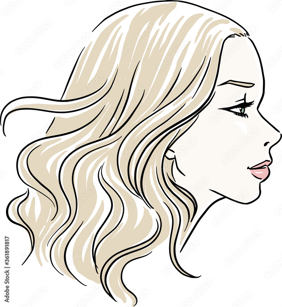 Drawing of a girl's side profile with long blonde hairstyle Stock Vector |  Adobe Stock