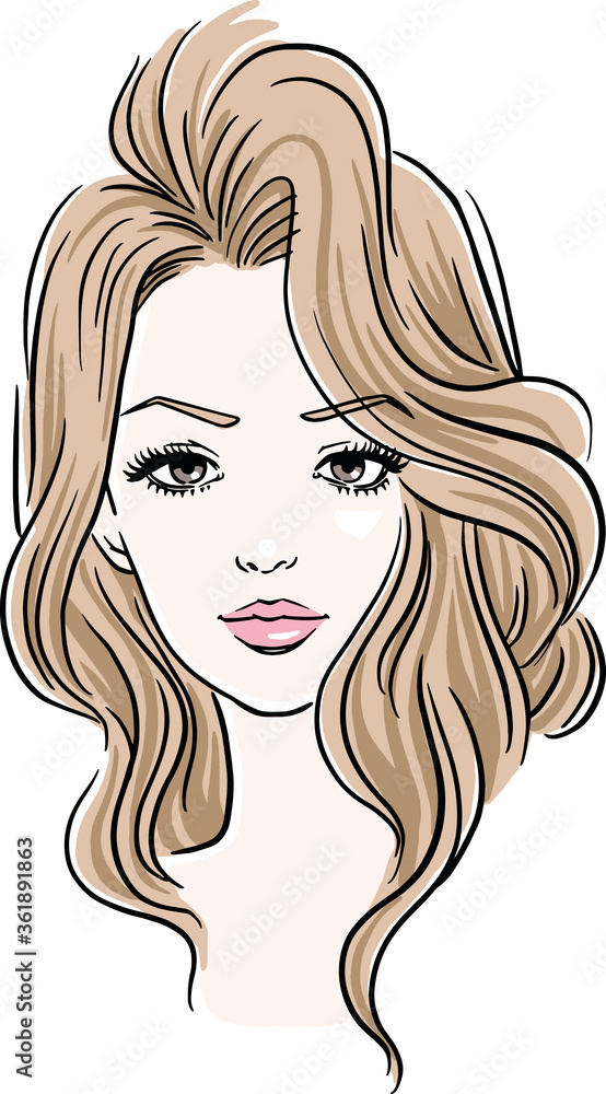 Beautiful woman digital illustration with glamorous wave hairstyle Beautiful woman digital illustration with glamorous wave hairstyle