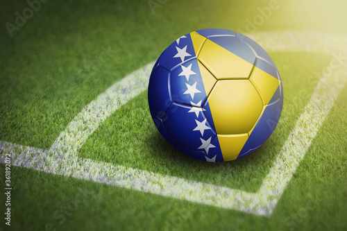 Taking a corner with Bosnia and Herzergovina flag soccer ball