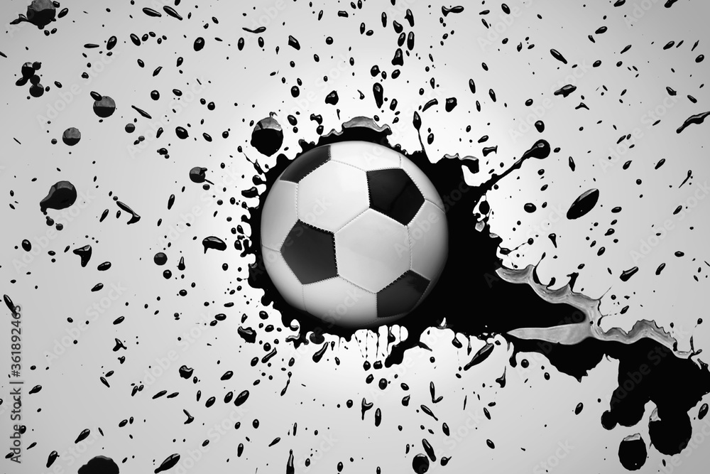 Fototapeta premium Soccer ball with splattered ink
