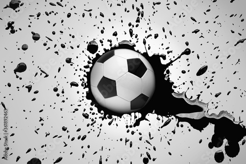 Soccer ball with splattered ink