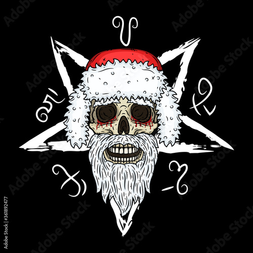 Skull. Santa claus skull. Vector illustration isolated on black background.