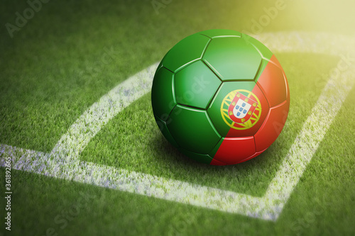 Taking a corner with Portugal flag soccer ball