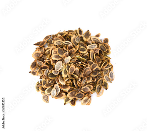 Foto Dill seeds. Storage for seed dill seeds. Aromatic seasoning