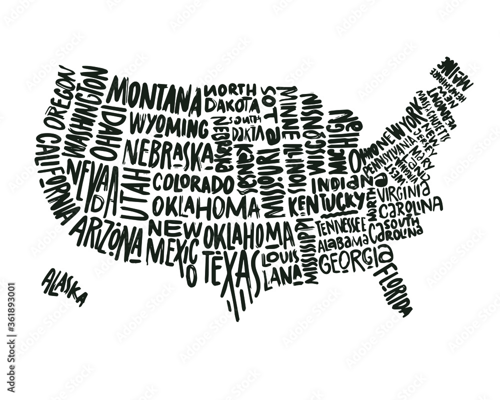 Vetor de USA MAP WITH NAME OF COUNTRIES,UNITED STATES OF AMERICA MAP ...