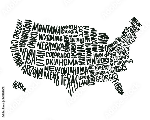 USA MAP WITH NAME OF COUNTRIES,UNITED STATES OF AMERICA MAP, US MAP flat illustration vector