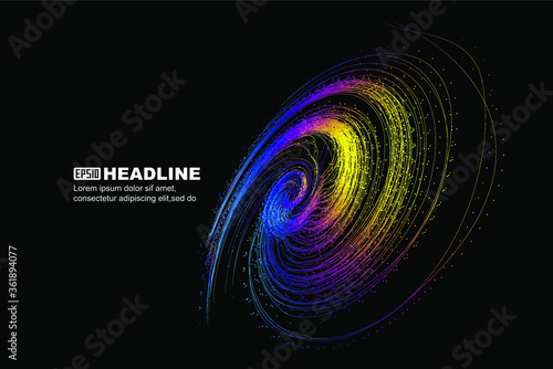 Colorful spiral particles and lines, communication technology technology background.