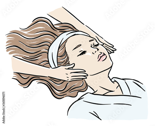 Hand drawn digital illustration of a woman receiving skin care service.