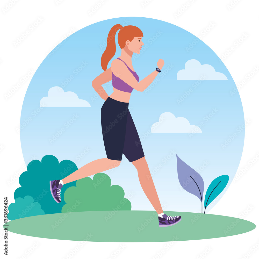 woman running on grass, woman in sportswear jogging, female athlete outdoor vector illustration design woman running on grass, woman in sportswear jogging, female athlete outdoor vector illustration design