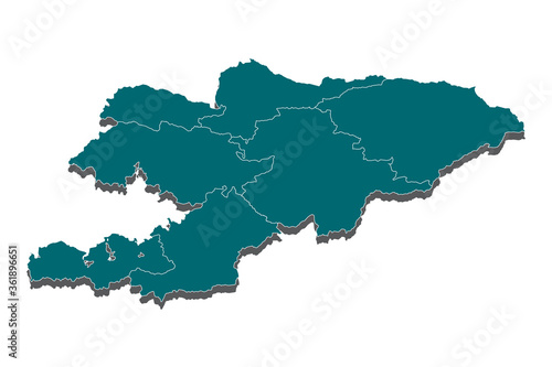 Kyrgyzstan map - blue geometric rumpled triangular low poly style gradient graphic background,High detailed blue map of Kyrgyzstan. Vector illustration eps 10.