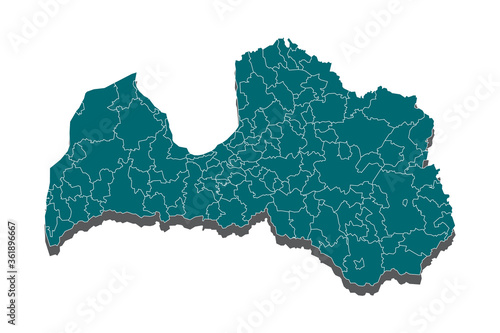 Fototapeta A Map of the country of Latvia, Latvia map - blue geometric rumpled triangular low poly style gradient graphic background, High detailed blue map of Latvia