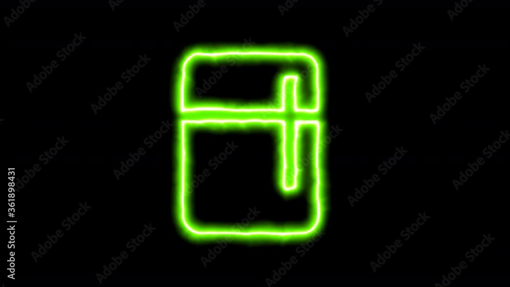 The appearance of the green neon symbol refrigerator. Flicker, In - Out. Alpha channel Premultiplied - Matted with color black The appearance of the green neon symbol refrigerator. Flicker, In - Out. Alpha channel Premultiplied - Matted with color black
