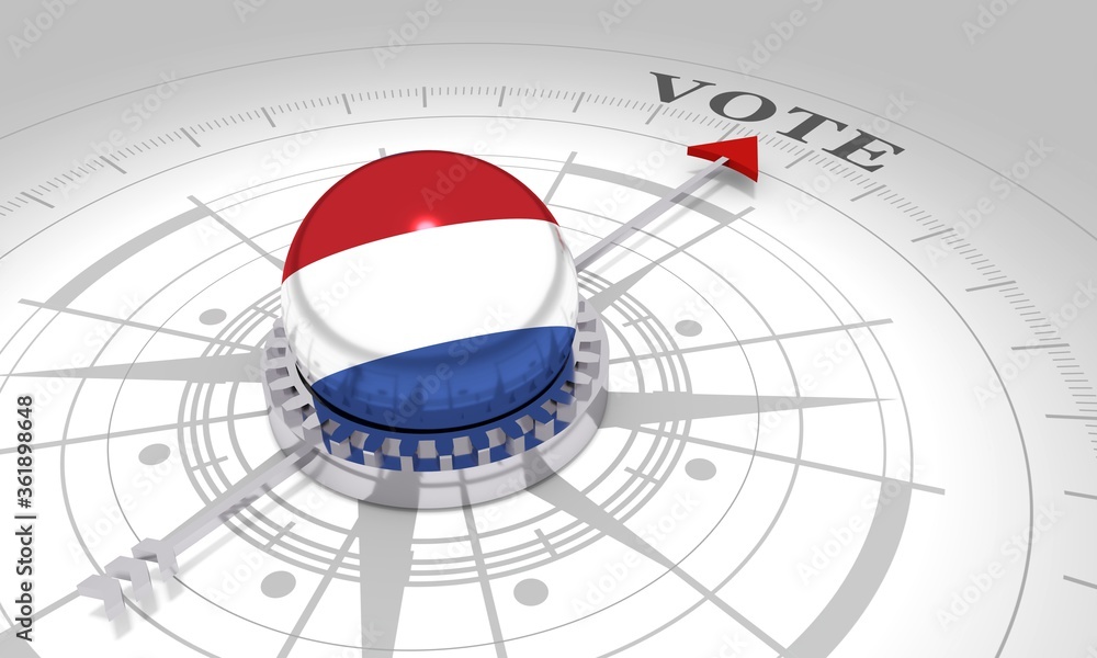 Voting concept. 3D rendering. Abstract compass points to the vote word. Flag of the Netherlands Voting concept. 3D rendering. Abstract compass points to the vote word. Flag of the Netherlands