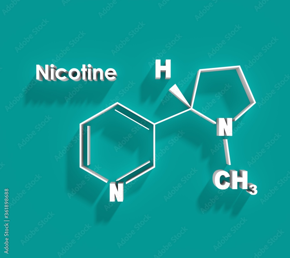 Chemical molecular formula of nicotine. Connected lines with dots ...