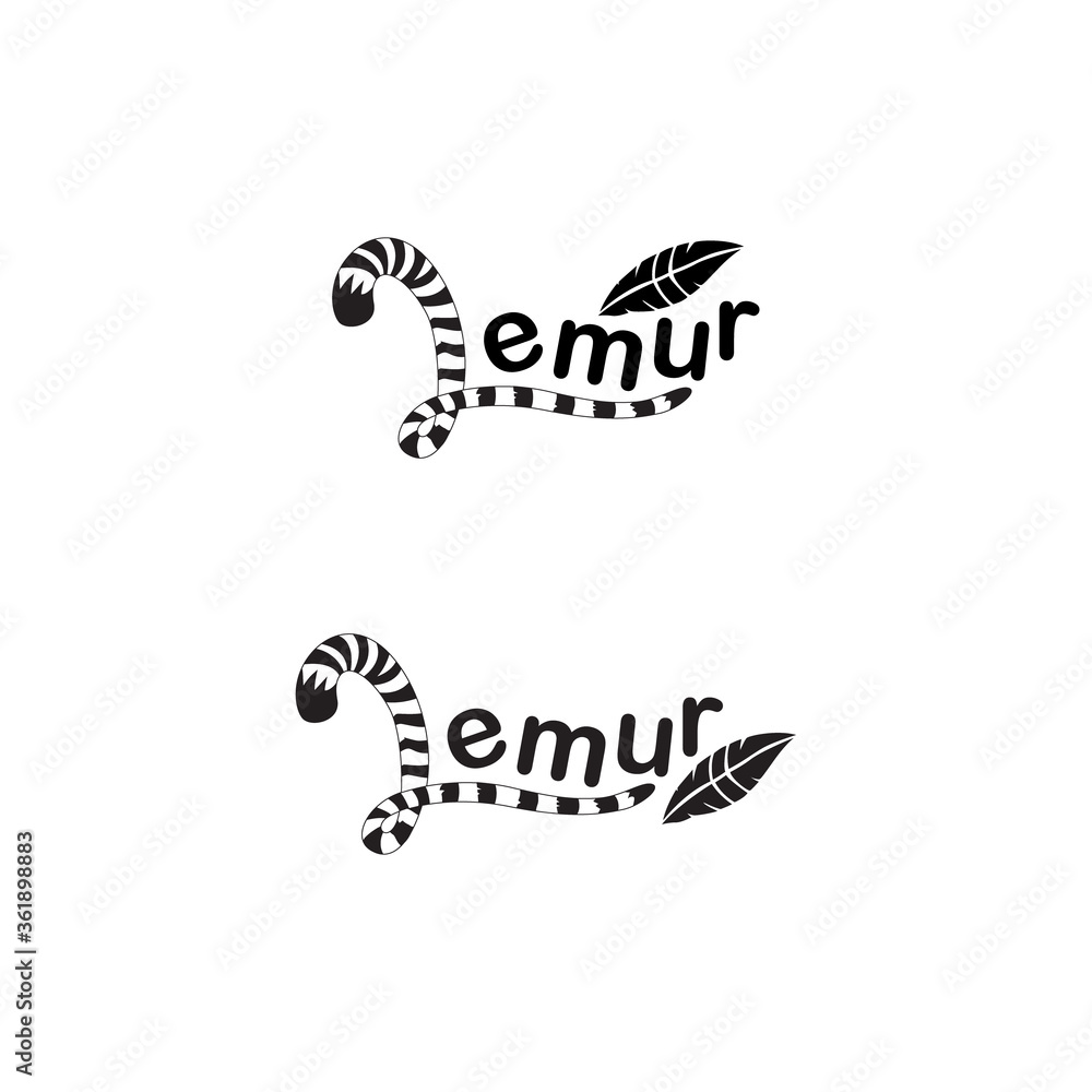 Lemur tail with feather vectors for tshirt design and other 