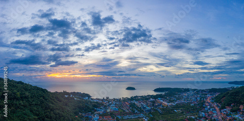 areial panorama photography sunset above Kata village in Phuket Thaland photo