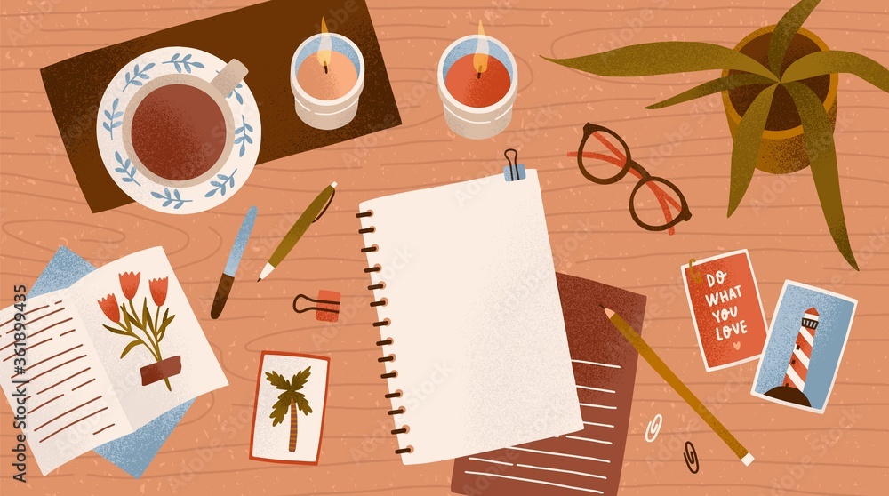 Top View Empty Paper Notepad For Drawing Or Write Diary Vector Flat