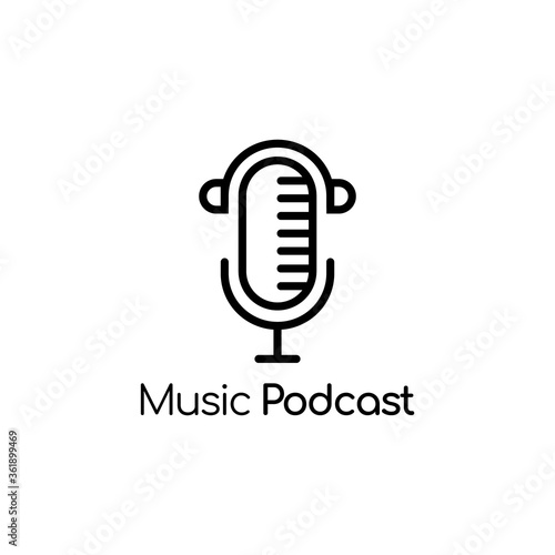 podcast logo design. microphone icon line vector illustration