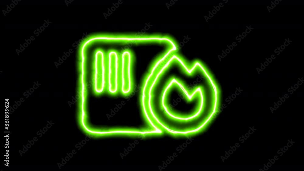 The appearance of the green neon symbol sensor fire. Flicker, In - Out. Alpha channel Premultiplied - Matted with color black The appearance of the green neon symbol sensor fire. Flicker, In - Out. Alpha channel Premultiplied - Matted with color black
