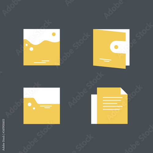Bills icon set. Collection of bills with invoices, money, wallet. with a modern yellow design