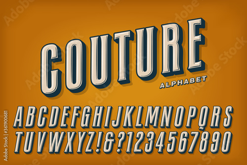 A Tall Condensed Alphabet with Shading and Dimensions; This Font Has a Haute Couture Look and a Color Scheme with a Vintage Flavor