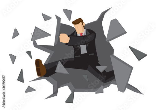Vector Illustration of business man breaking down the wall.
